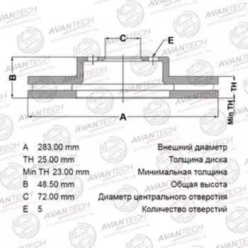 Диск тормозной AVANTECH (FR) Mazda 6(GG,GY) (02-07)