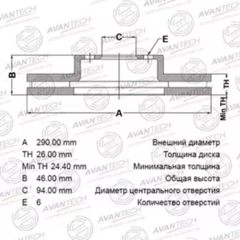 Диск тормозной AVANTECH (FR) Pajero V63W,V60,70# 2006- ; PAJERO V83W (V80,90#) 2006-