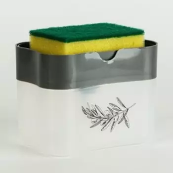 Дозатор для моющего средства кухонный «Sweet home»,с подставкой для губки, серый, 12 х 10,5 см.