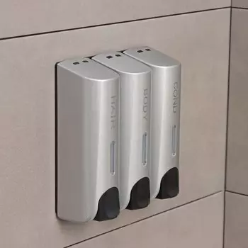 Диспенсер для мыла SAVANNA, механический, 3 отсека по 350 мл: шампунь, кондиционер, гель, серый