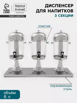 Диспенсер для напитков Hanna Knvel, 3 секции по 8 л, 865350600 мм, нержавеющая сталь, серебристый