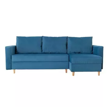 Угловой диван «Ванкувер», механизм еврокнижка, угол универсальный, велюр, цвет синий