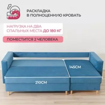 Угловой диван «Венеция», механизм еврокнижка, угол универсальный, велюр, цвет синий