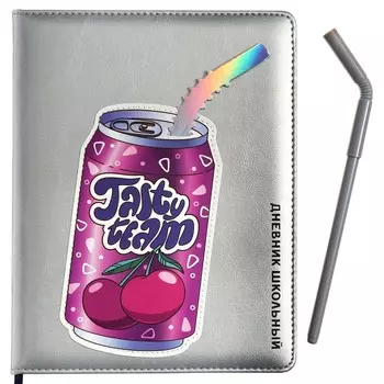 Дневник школьный для 1-11 классов "Вишня", твёрдая обложка с поролоном, искусственная кожа, аппликация, ляссе, 48 листов, ручка в комплекте, блок 70г/м2