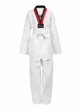 Кимоно для тхэквондо FIGHT EMPIRE, размер 130, детский, белый, чёрно-красный ворот