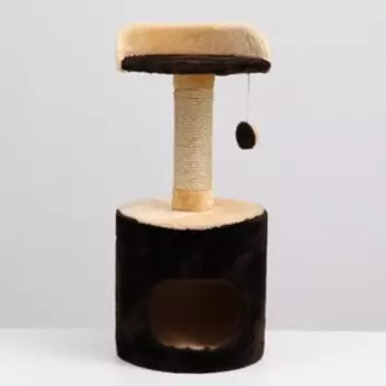 Дом-когтеточка с лежаком круглый, 35 х 35 х 70 см, коричнево-бежевый