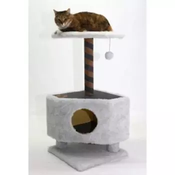 Дом-когтеточка угловой с когтеточкой на подставке "Серия Z", 39 х 39 х 81 см, ковролин, светло-серый