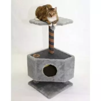 Дом-когтеточка угловой с когтеточкой на подставке "Серия Z", 39 х 39 х 81 см, ковролин, тёмно-серый