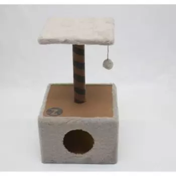 Домик с когтеточкой, 34 х 34 х 64 см, ковролин, тёмно-бежевый