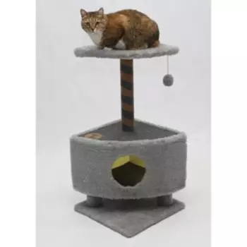 Домик угловой с когтеточкой на основании "Серия Z", 38,5 х 38,5 х 81 см, ковролин, тёмно-серый 79828