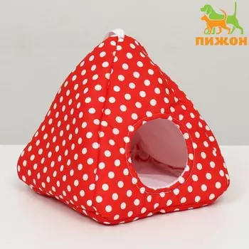 Домик "Вигвам" для грызунов, 17*17*17 см, бязь, флис, красный