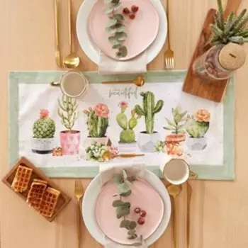 Дорожка на стол Этель «Кактусы» 3070 см, 100% хлопок, саржа 190 г/м, белая/зелёная