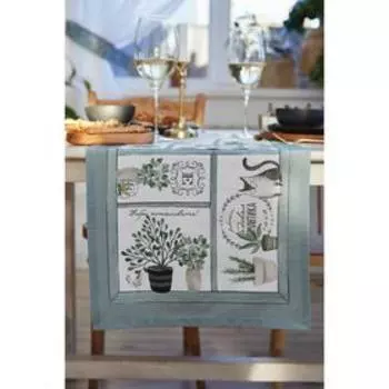 Дорожка на стол Этель «Романтика», 40146 см, 100% хлопок, саржа 190 г/м, бирюзовая/белая