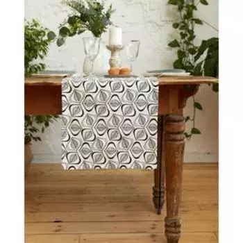 Дорожка на стол Этель Leaves 40149см, 100% хлопок, саржа 190 г/м, белая/чёрная