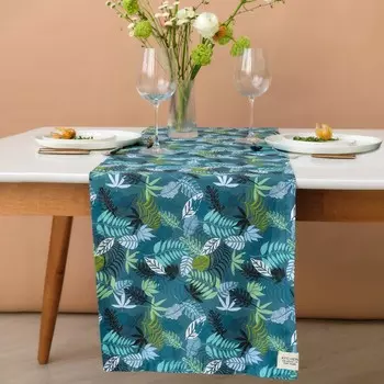 Дорожка на стол Этель «Папоротник» 40149 см, 80% хлопок, 20% пэ, сатин 110 г/м, синяя
