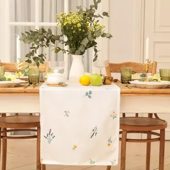 Дорожка на стол Этель «Полевые цветочки» 40146см, рогожка 176 г/м, 100% хлопок, белая
