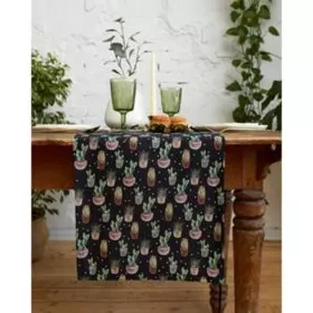 Дорожка на стол Этель Succulents 40149см, 100% хлопок, саржа 190 г/м, чёрная