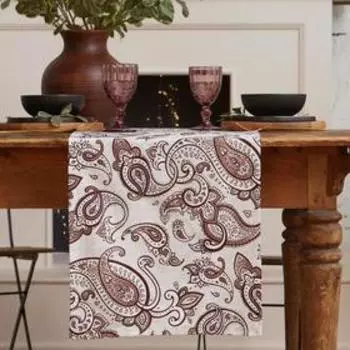 Дорожка на стол Этель «Восточные узоры» 40149 см, 100% хлопок, саржа 190 г/м, белая/коричневая