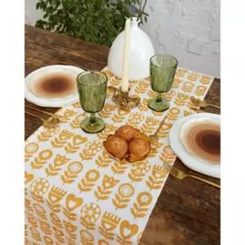 Дорожка на стол Этель Yellow garden 40149см, 100% хлопок, саржа 190 г/м, белая/жёлтая