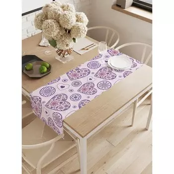 Дорожка на стол «Многоликие сердца», оксфорд, размер 40х145 см