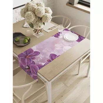 Дорожка на стол «Орхидеи на боке», оксфорд, размер 40х145 см