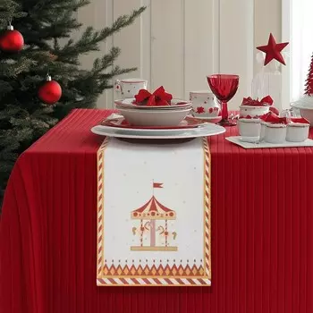 Дорожка новогодняя на стол Доляна «Парк аттракционов», сервировочная, 18030 см, белая