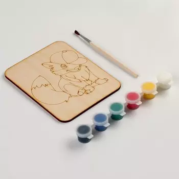 Дощечка под роспись «Лисёнок в кепке» с красками и кисточкой