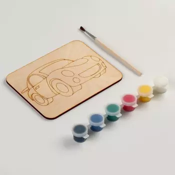 Дощечка под роспись «Машинка» с красками и кисточкой, 11 14 см