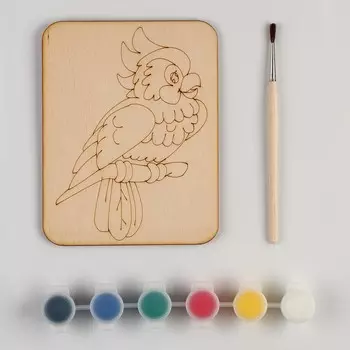 Дощечка под роспись «Попугай» с красками и кисточкой, 11 14 см