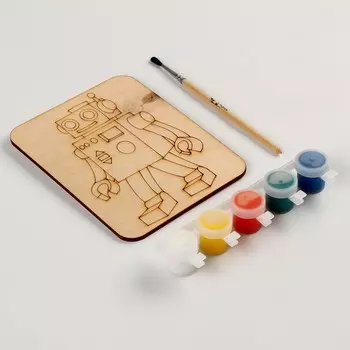 Дощечка под роспись «Робот» с красками и кисточкой, 11 14 см