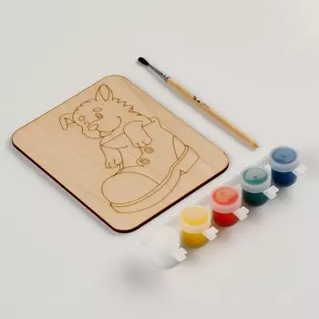 Дощечка под роспись «Щенок в ботинке» с красками и кисточкой, 11 14 см