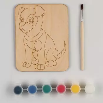 Дощечка под роспись «Собачка» с красками и кисточкой, 11 14 см