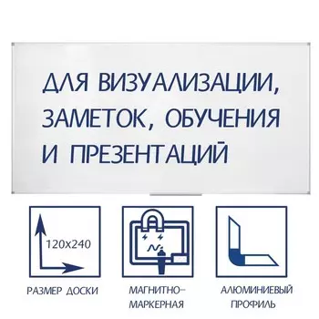 Доска магнитно-маркерная 120240 см, Calligrata СТАНДАРТ, в алюминиевой рамке, с полочкой