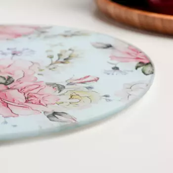 Доска разделочная Доляна «Цветы», d=20 см, стекло