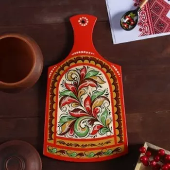 Доска разделочная «Фигурная», 18×0,8×31 см, красная, ракульская роспись