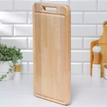 Доска разделочная и сервировочная "Прямоугольник", с желобом, с ручкой, МАССИВ, 50×30×3 см