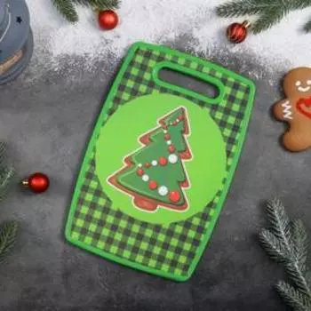 Доска разделочная пластиковая прямоугольная Доляна «Ёлочка», 30×20 см, цвет зелёный