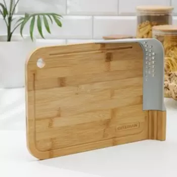 Доска разделочная с бортом для слива Heaven, 35×24 см, бамбук, цвет МИКС