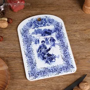 Доска разделочная новогодняя Дарим Красиво «Гжель.Катание на санках», 19.527.50.6 см, дерево