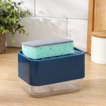 Дозатор для моющего средства с подставкой для губки Raccoon, губка в комплекте, синий