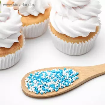 Посыпка кондитерская с мягким центром «Бисер»: белая, голубая, 50 г