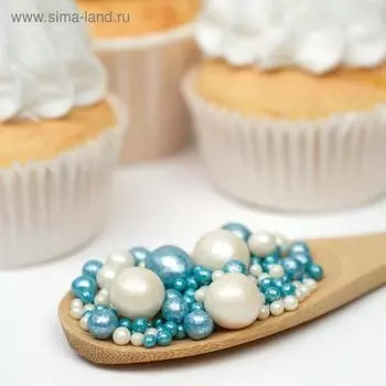 Посыпка кондитерская "Жемчуг", тёмная бирюза, серебро, 50 г