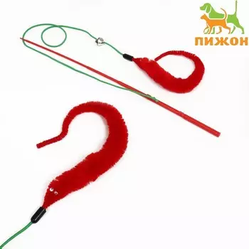 Дразнилка-удочка "Червячок на рыбалке" с бубенчиком, 30 см, красная