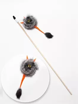Дразнилка-удочка из меха кролика «Монстрик» на деревянной палочке, микс цветов