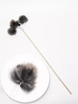 Дразнилка-удочка «Меховой пушок на трех резинках», на деревянной палочке, микс цветов