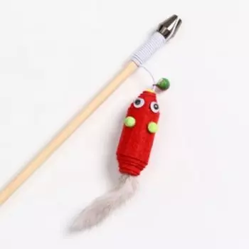 Дразнилка - удочка «Мышь из фетра с норковым хвостиком» на деревянной палочке, микс цветов