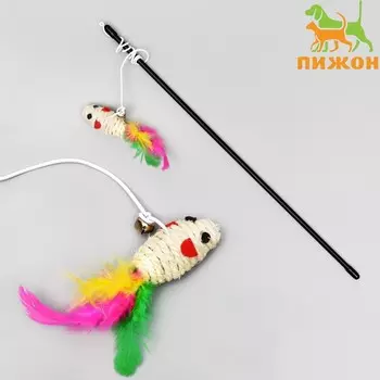 Дразнилка-удочка «Мышь из сизаля», микс цветов