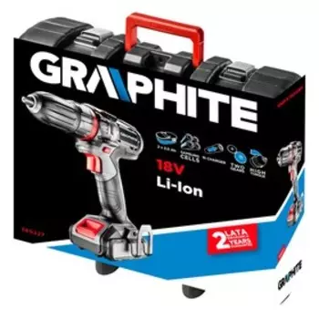Дрель-шуруповерт GRAPHITE 58G227, аккум., 18В, 2х2 Ач, БЗП 1-13 мм, 1100 об/мин, кейс