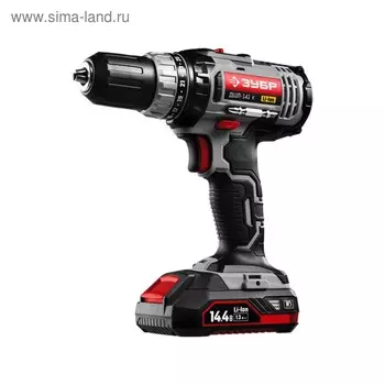 Дрель-шуруповерт "ЗУБР" ДШЛ-141 К, аккум., 14.4 В, 400/1400 об/мин, БЗП 1-13 мм, 1х1.3 ач