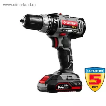 Дрель-шуруповерт "ЗУБР" ДШЛ-141 КН, аккум., 14.4 В, 400/1400 об/мин, БЗП 1-13 мм, 2х1.3 Ач